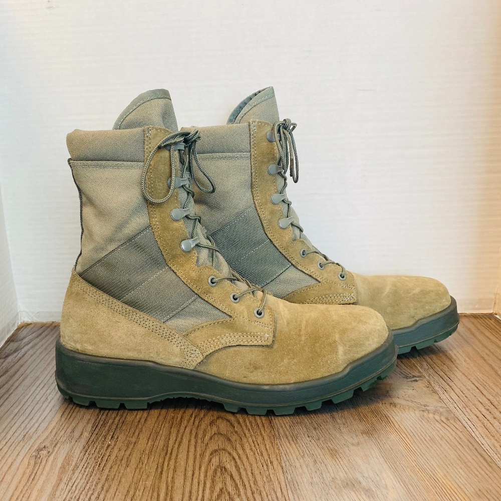 Military Mens Khaki Suede Textile Mid Calf USA Made Combat Boots, 11 R.